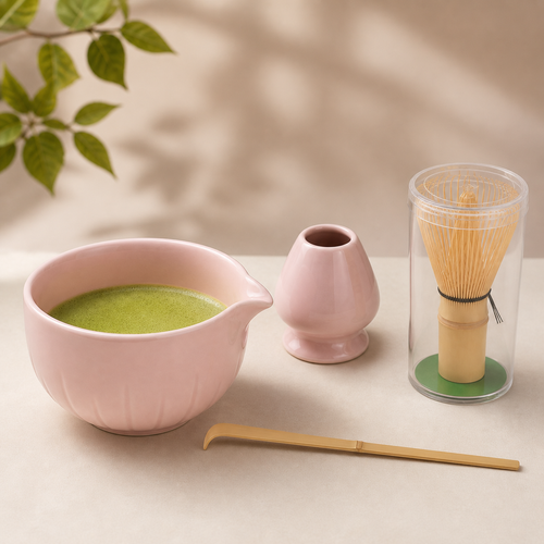 Sets 4 pièces Matcha (bol, fouet, support, cuillère) - Rose